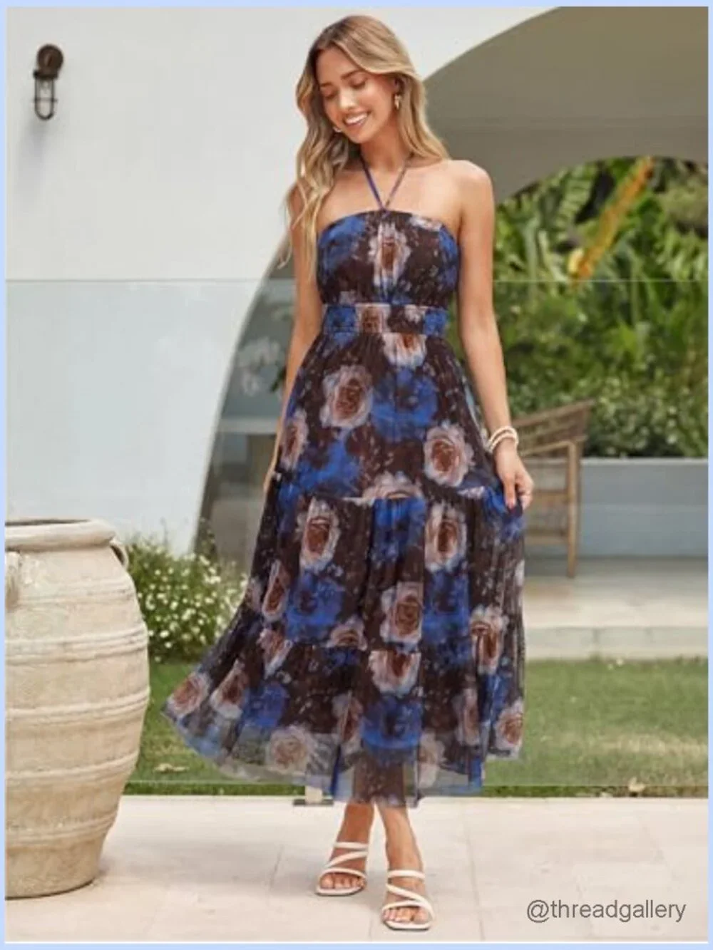 Strapless Boho Maxi Dress with Mesh Layers for Summer Beach Wedding - Picture 5 of 7